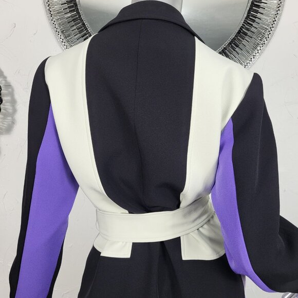 NWT~$695~TOCCIN~SZ S~STUNNING PURPLE BLACK BELTED COLORBLOCK TRENCH COAT JACKET - Picture 14 of 16